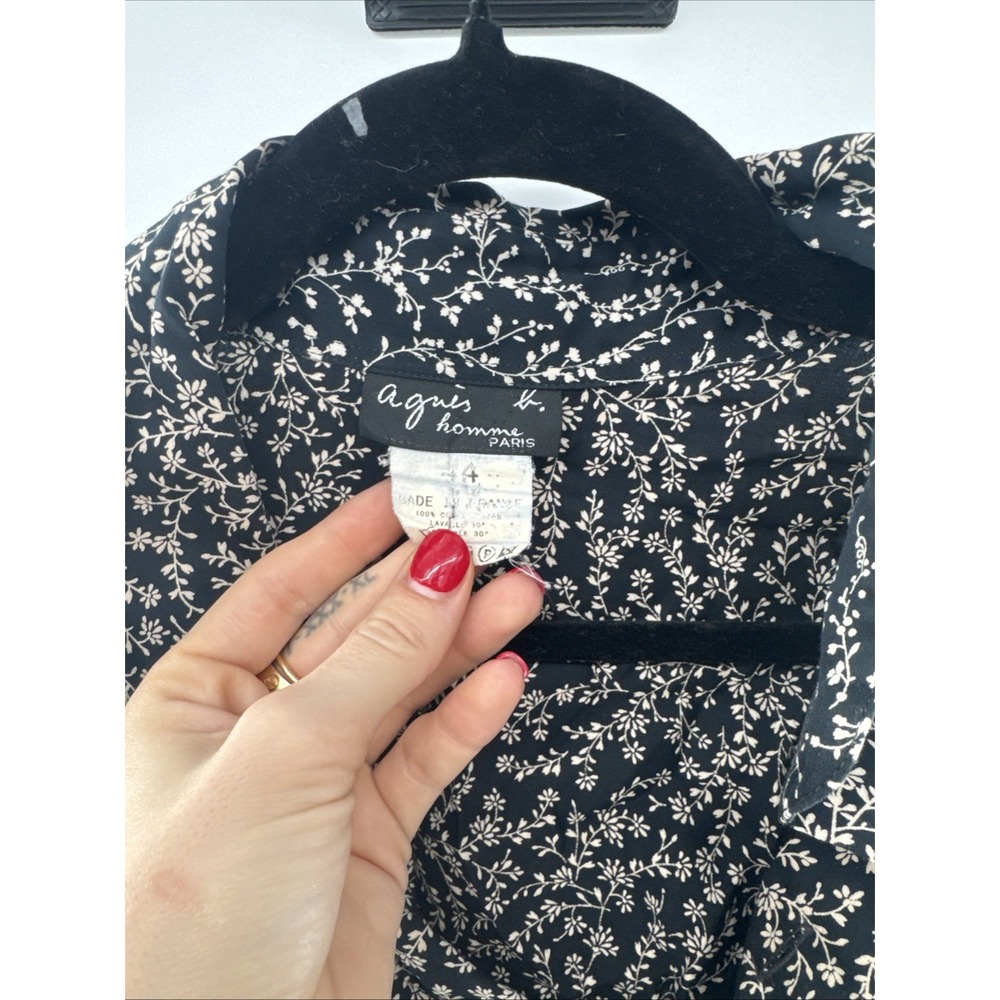 Vintage Agnes B. Homme Floral Shirt -42- 100% Cotton Black Blue - Picture 2 of 5
